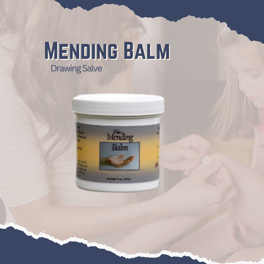 6 Ounce Jar  Are you looking for a way to effectively treat skin infections and open wounds? Look no further! Our Mending Balm - Drawing Salve offers a powerful topical solution that is both soothing and highly effective. Our special blend of natural ingredients is designed to help draw out infection while providing quick and lasting relief!