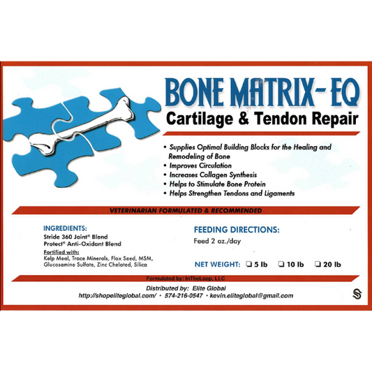 Elite Global's Bone Matrix is the equine and human supplement for bone matrix repair, cartilage, and tendon repair.