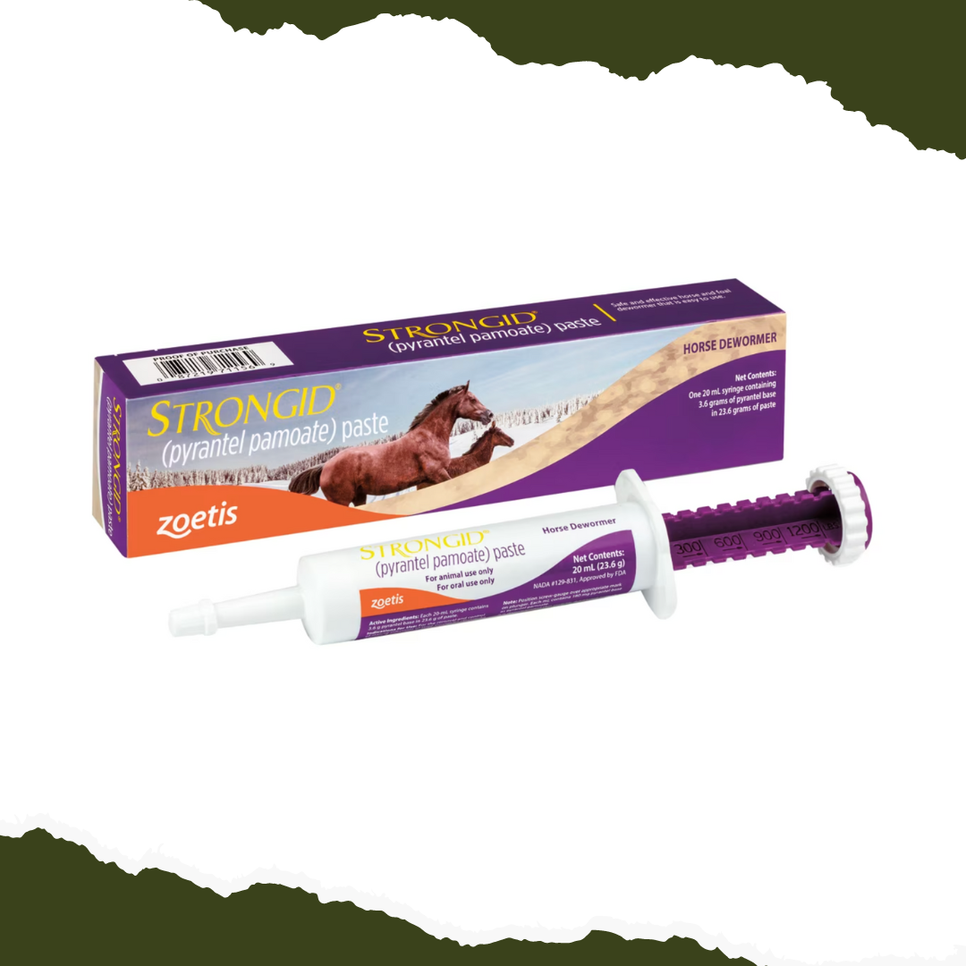 Broad-spectrum dewormer helps to control and remove internal parasites in horses. Effective against large strongyles, small strongyles, roundworms and pinworms. Contains the active ingredient pyrantel pamoate. Each syringe treats up to 1,200 pounds of body weight. Safe for use in breeding, pregnant and lactating mares, as well as in young foals.