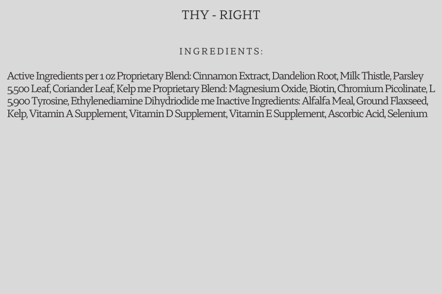 Elite Nutrition Thy Right Nutrition Label