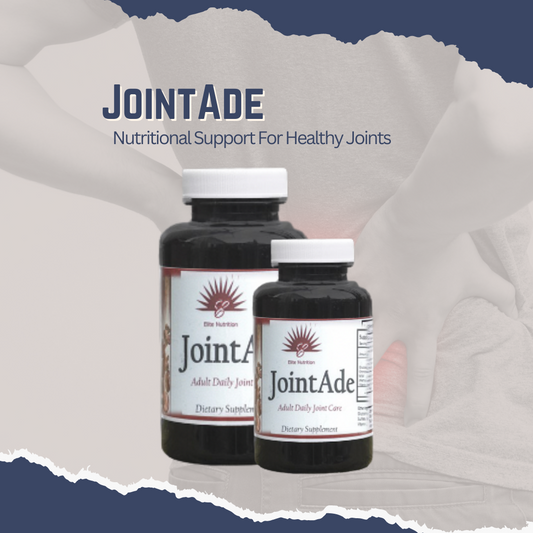 JointAde will keep your joints healthy and agile! Our unique formula of Glucosamine, Chondroitin, & MSM provides the nutrients you need to maintain joint health, allowing you to move freely and remain active. Experience the joy of unrestricted movement without joint pain - try JointAde today!