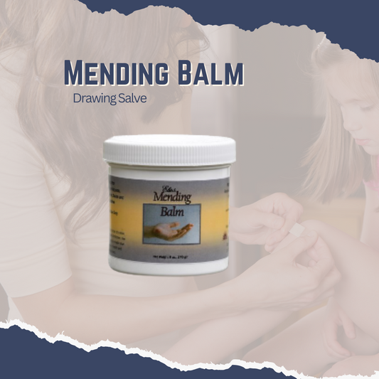 6 Ounce Jar  Are you looking for a way to effectively treat skin infections and open wounds? Look no further! Our Mending Balm - Drawing Salve offers a powerful topical solution that is both soothing and highly effective. Our special blend of natural ingredients is designed to help draw out infection while providing quick and lasting relief! 